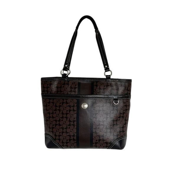Coach Handbags - Coach F15137 Chelsea Heritage Stripe Signature Tote Brown Black Shoulder Bag